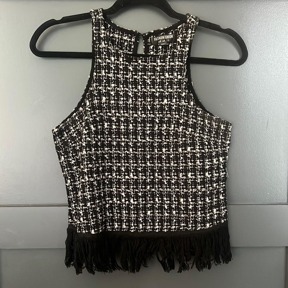 Boucle & Fringe crop top